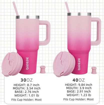 BJPKPK 40oz Stainless Steel Insulated Tumbler With Handle And Lid Straw Travel Coffee Mug Thermal Cup,Cherry Blossom