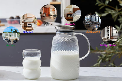 Purefold Pitcher with Lid, 78 oz Glass Jug with Stainless Steel Lid for Hot and Cold Water, Fruit Tea, Coffee Maker, Ice Tea, Juice, Pineapple Series (Clear)