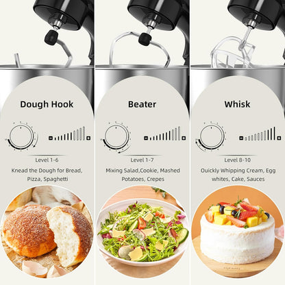 Electric Stand Mixer,10 Speeds Tilt-Head Food Mixer, 3-IN-1 Kitchen Mixer for Daily Cooks with 6.5 QT Bowl,Dough Hook, Beater, Whisk (Onyx Black)