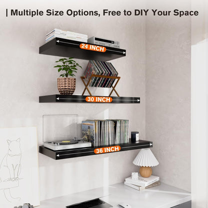 Floating Shelf, Set of 3 Wall Shelf, 30 in W x 12.75 in D x 2 in H Wooden Floating Wall Shelf with Invisible Brackets for Living Room/Bedroom/Bathroom/Kitchen Storage and Decor, Black