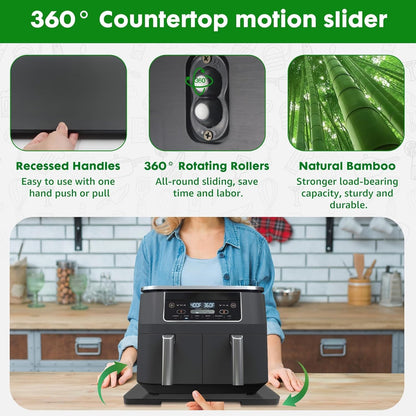 Appliance Slider 360° Rolling Tray for Coffee Maker Bamboo Coffee Pot Slider Tray for Countertop Rotation Sliding Tray with Wheels, Appliances Mat Easily from Under The Cabinet Black(15.7"×13")
