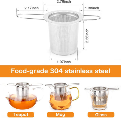 2Pack Tea Strainer, Stainless Steel Tea Infuser Basket Sitting in Mugs, Evmliy Tea Infusers for Loose Tea, Fine Mesh Tea Diffuser Long-Handled Tea Strainers Filters, Tea Steeper for Leaf (2Pack)