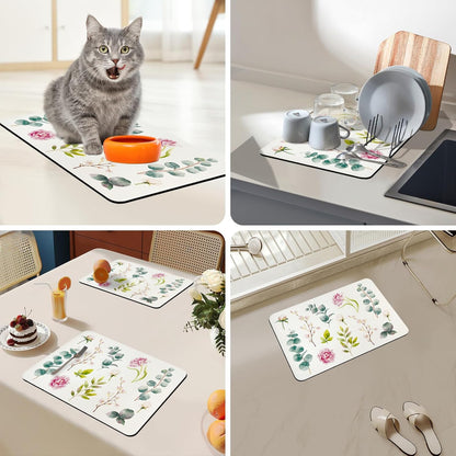 Bloss Dish Drying Mat, 12.2"x19.7" Absorbent Coffee Bar Mat with Waterproof Rubber Back, Fit Under Coffee Maker Machine/Kitchen Counter(Rose)