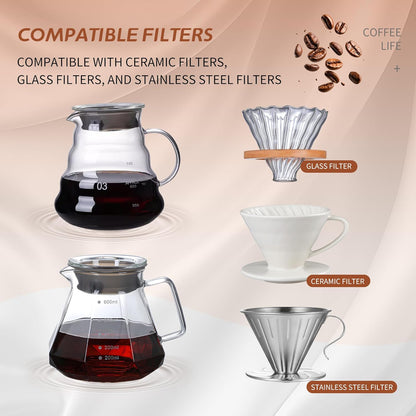Glass Coffee Server for Drip Coffee Maker, Standard Glass Coffee Carafe, Coffee Pot with Lid, Clear, 03 800ml(27oz)