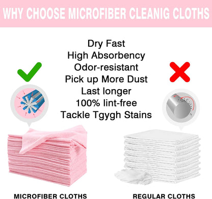 Microfiber Cloth Roll 75 Pack, 180GSM, Tear Away Microfiber Towels 12x12 Inch, Reusable Cleaning Rags for Car Detailing, Kitchen, Dishes, House Cleaning, Windows, Glass, Garage, Shop (Pink)