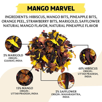 BREWIX, Mango Marvel Herbal Loose Tea (50+ Cups) | Made with Hibiscus, Mango, Pineapple, Orange Peel, Strawberry | Non-Caffeinated | Make Hot or Iced | Resealable Pouch