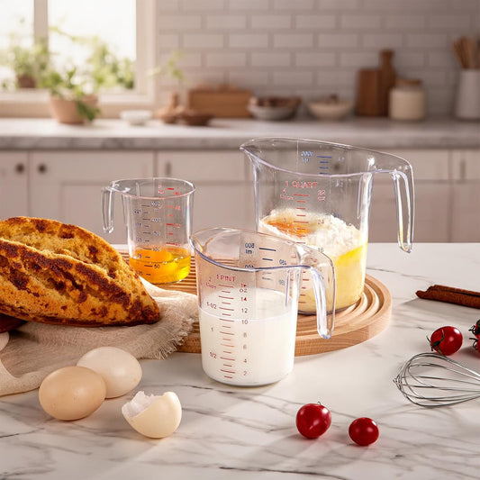 DaYammi Measuring Cups 5-Piece, Unbreakable Food-Grade Plastic Measuring Cup for Dishwasher, 1/2/4/8/16-Cup Nesting Liquid Measuring Cups for Prepping, Baking, Cooking, Readable Markings, Clear