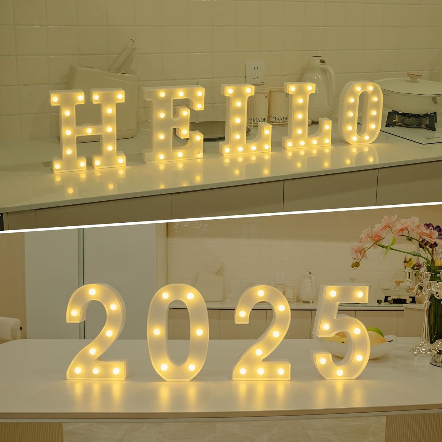 Foaky LED Letter Lights Sign Marquee Light Up Letters Sign for Night Light Wedding/Birthday Party Battery Powered Christmas Lamp Home Bar Decoration(J)