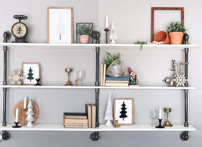 Industrial Pipe Shelving Rustic White Pipe Wall Shelves Industrial Shelves with Wood Planks Floating Shelves 60 Inch Farmhouse Bathroom,Kitchen Shelving Wall Mounted
