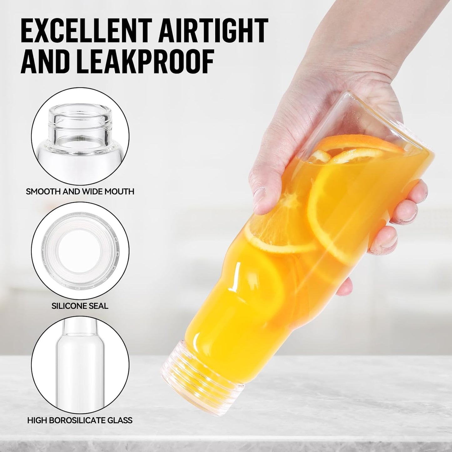 17 Oz Glass Juice Bottles with Lids, Glass Bottles, BPA Free, Borosilicate Glass for Juicing, Smoothies, Infused Water, Beverage Storage, Shaker Bottles (2 Pack)