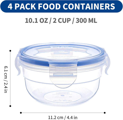 KIGI [ 4 PACK ] 10oz Small Plastic Bowls with Lid Leakproof Food Storage Container Set Meal Prep Containers