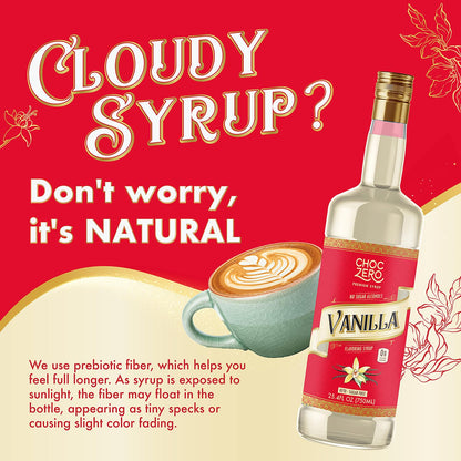 ChocZero Sugar Free Vanilla Syrup for Coffee - Keto Flavoring Syrups - Low Calorie Simple Syrup for Flavored Drinks – 25.4 Fluid Ounces