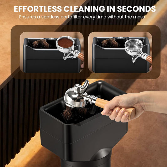 Huanyu Portafilter Cleaner Electric, 16L Large Capacity with 2 Brush Heads and 3 Scrapers for 58mm/51mm Portafilters, Vertical for Commercial Use, Automatic Coffee Grounds Cleaning Machine