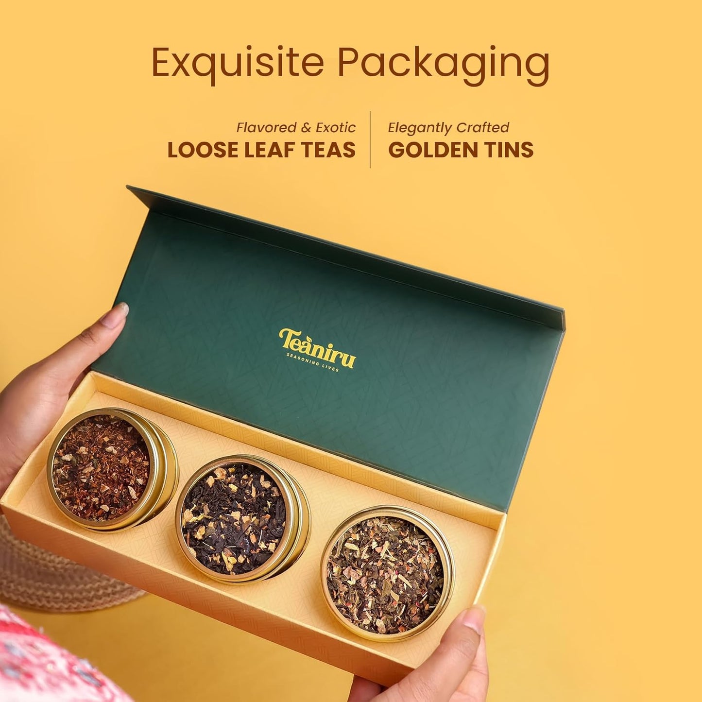 Teaniru, Grandeur Tea Collection – Pack of 200 | Loose Leaf Tea Sampler Gift | 3 Flavored Tea - Black, Herbal & Green Tea | Loose Leaf Tea Gift Set for Corporate Gifting