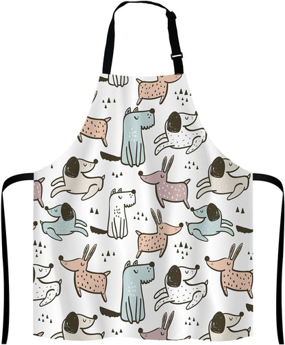 Cartoon Dogs Apron for Women and Men, Adjustable Kitchen Chef Apron for Cooking Baking - Cute Birthday, Anniversary, Mother's Day Apron Presents for Mom Wife Girlfriend Aunt Grandma