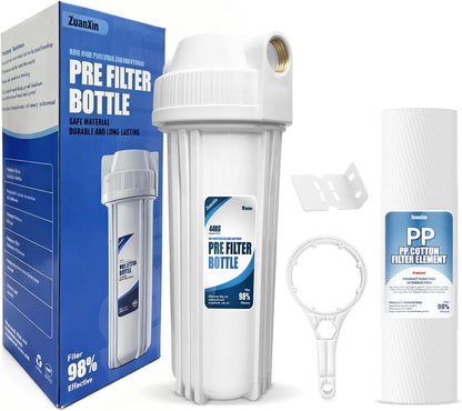 Whole House Water Filter Housing, Fit 10"x2.5" Sediment etc Filters for Well and City Water, Pre-Filtration System for Home, 3/4" Brass Port, Heavy Duty Steel Bracket, 4 Screws, Wrench