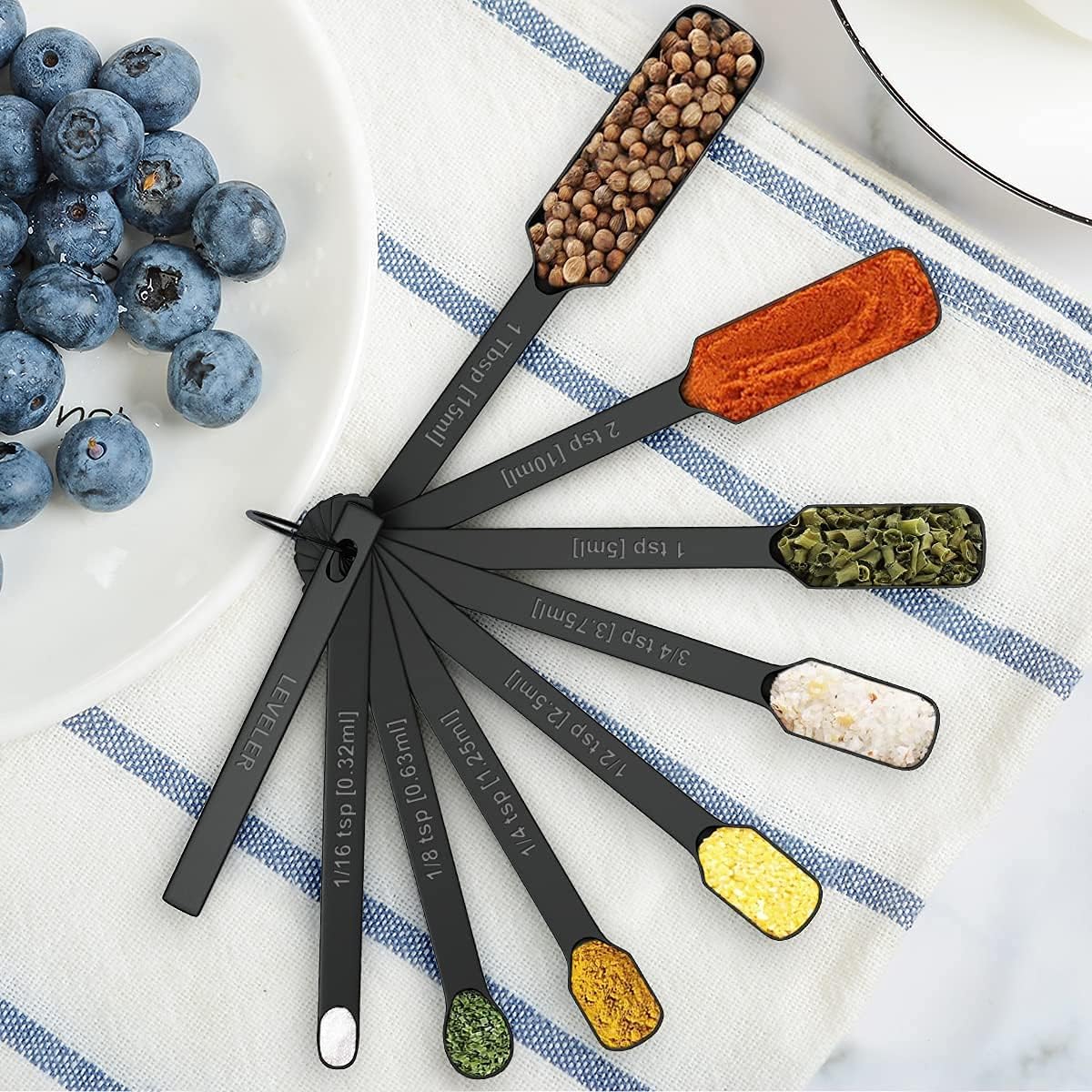 Wildone Black Measuring Cups & Spoons Set of 21 - Includes 7 Stainless Steel Nesting Measuring Cups, 8 Measuring Spoons, 1 Leveler & 5 Mini Measuring Spoons, Ideal for Dry & Liquid Ingredients