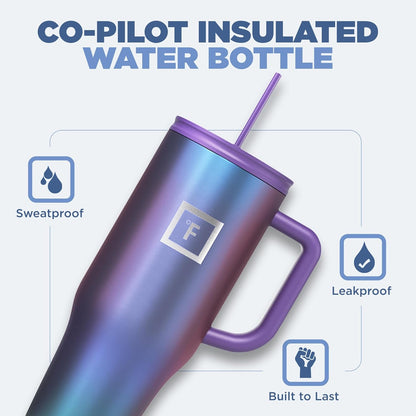 IRON °FLASK Co-Pilot Insulated Mug w/Straw & Flip Cap Lids - Cup Holder Bottle for Hot, Cold Drink - Leak-Proof - Water, Coffee Portable Travel Mug - Cashmere Cream, 40 Oz
