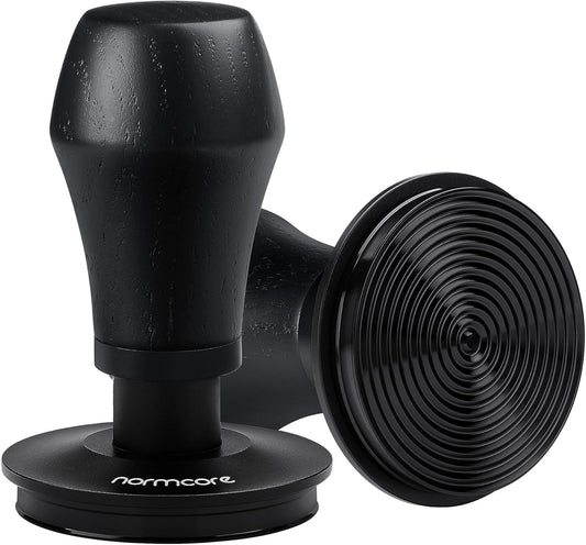 Normcore 58.5mm Espresso Coffee Tamper V4 - Spring Loaded Tamper With Titanium PVD Coating Ripple Base -15lb / 25lb / 30lbs Replacement Springs, Genuine Black Oak Wood Handle