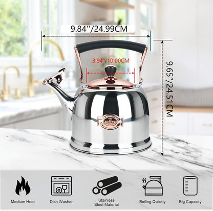 Tea Kettle Stainless Steel Teapot, Stainless Steel Teakettle for Stove Top with Heat Proof Ergonomic Handle 3.0 Quart