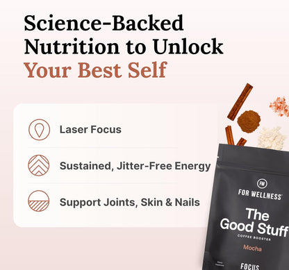 For Wellness The Good Stuff Focus – Mocha Coffee Booster | Nootropic Collagen Creamer with MCTs for Focus, Energy & Wellness | Non-Dairy, Keto-Friendly, 30 Servings