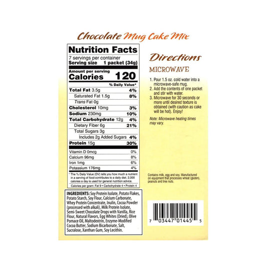 FITWISE - High Protein Mug Cake Mix, 15g Protein, Low Calorie, Low Net Carbs, Low Fat, High Fiber, Gluten Free, Ideal Protein Compatible, 7 Servings Per Box (Chocolate)