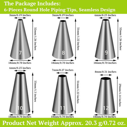 Suuker Round Hole Piping Tips Set, 6 Pieces Stainless Steel Small Piping Tips, Pastry Icing Dispensers Supplies, Cupcake Tips for Frosting, Baking, Cake Writing Icing