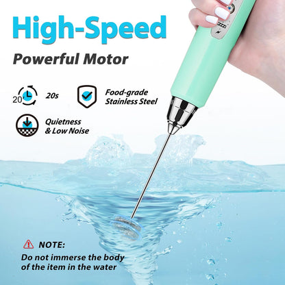Milk Frother Rechargeable Handheld-Electric Whisk 3 Speed Adjustable, Coffee Frother Wand with 3 Stainless Whisks, Electric Foam Maker, Drink Mixer Blender for Latte Cappuccino Matcha Egg