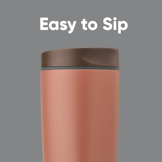 Owala SmoothSip Slider Insulated Stainless Steel Coffee Tumbler, Reusable Iced Coffee Cup, Hot Coffee Travel Mug, BPA Free 20 oz, Grey/Brown (Cozy Cocoa)