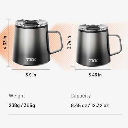 TKK 12 oz Insulated Coffee Mug with Handle Ceramic Coating Detachable Slider Lid Stainless Steel Tumbler Double Wall Vacuum Travel Cup