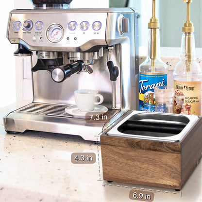 Knock Box Espresso - Coffee Knock Box and Tamp Station for Espresso Coffee Grounds Puck, Tamping Station Large Capacity Non-Slip Base Stainless Steel Dump Bin Barist Tools Quiet Design