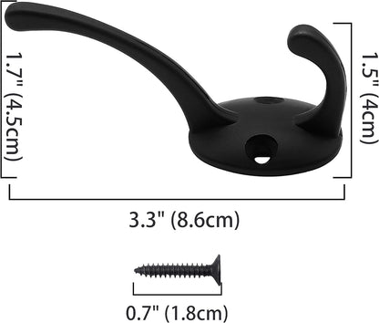 IBosins 32 Pack Black Coat Hooks Wall Mounted with 64 Screws Retro Double Hooks Utility Black Hooks for Coat, Scarf, Bag, Towel, Key, Cap, Cup, Hat