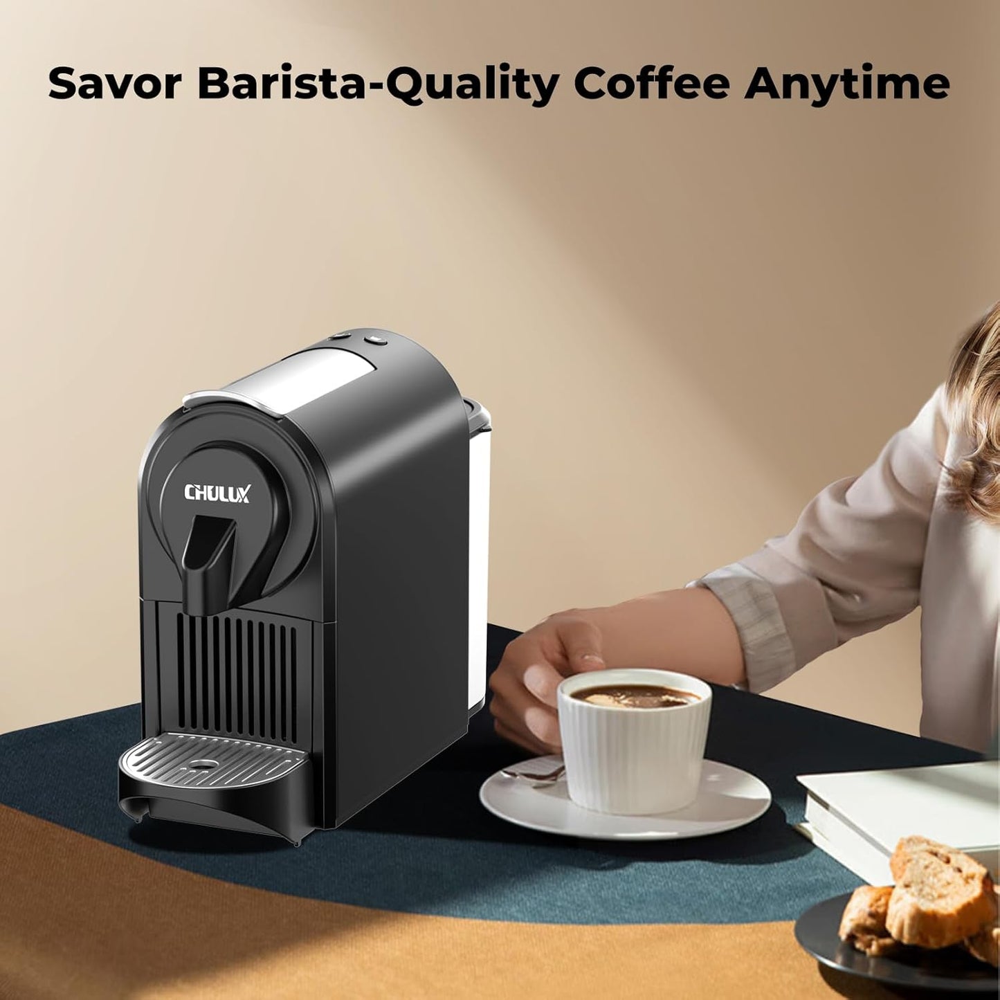 CHULUX Mini Espresso Machine, 20 Bar Single Cup Coffee Maker, Dual Brew Modes for Espresso and Lungo, 1400W Fast Brewing, Mystic Black (Upgrade Model)