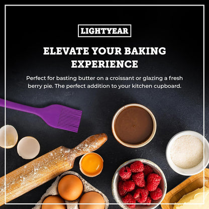Lightyear Silicone Basting Pastry Brush Set (2 Pcs) ❘ 450°F Heat Resistant Oil Brush for Your Kitchen - Ideal For BBQ’s, Baking & Cooking 100% Food Grade Silicone - BPA Free & Dishwasher Safe (Purple)