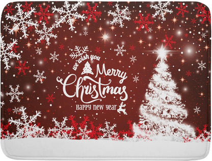 Happy New Year Red Dish Drying Mat for Kitchen Counter,Merry Christmas Tree Snowflake Drying Mat 18 x 24 Inch with High Absorbent Reversible Microfiber Dish Drying Pad Drainer Mat for Coffee Bar