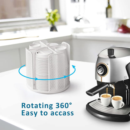 Cup and Lid Organizer Cup Dispenser Coffee Cup Organizer Paper Cup Holder Rotating for Bathroom, Restaurant, Break Room, Coffee Station, Bar, Buffet, Kitchen Cabinet, Countertop,4 Compartment