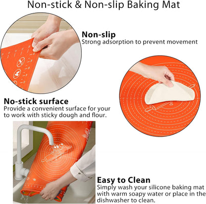 Silicone Baking Mat 28" x 20" Extra Thickness Dough Rolling Mat with Measurements and Edge Heightening, Non-stick Food Grade Silicone Pastry Mat for Pastry, Bread, Cookies, Pizza, Fondant, Pasta-Red