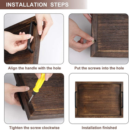 LIBWYS Rustic Wooden Serving Trays with Handle-Set of 2-Decorative Nesting Food Board Platters for Breakfast, Coffee Table/Butler (Large 15.8x11.8x1.2 inches, Small 13.4x9.4 x1.2 inches)