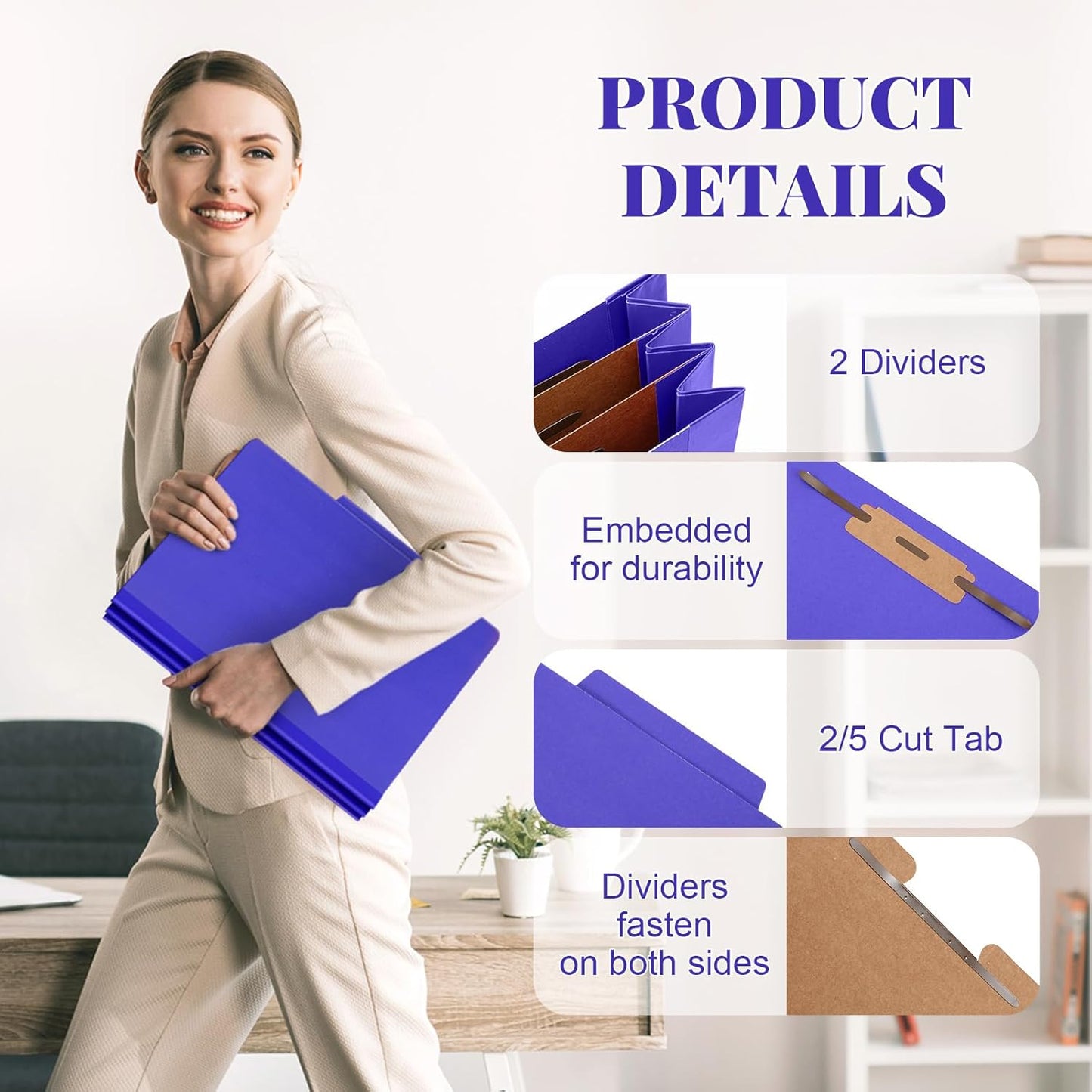 24 Pcs Classification Folders Letter Size Bulk - 2 Dividers Pressboard File Folder with 3. 5 Inch Expansion, 2 Prongs Fastener, Heavy Duty Office File Organizer for Teacher Medical (Purple)