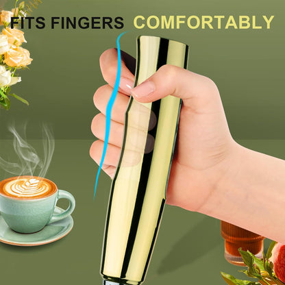 YUSWKO Champagne Gold Handheld Milk Frother Wand for Coffee, Rechargeable Electric Whisk with 3 Heads 3 Speeds Drink Mixer Coffee Frother For Latte, Cappuccino, Hot Chocolate, Egg
