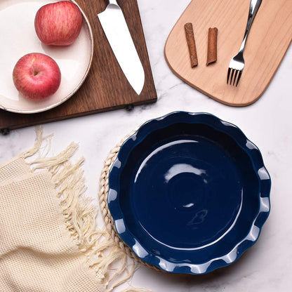 Bosmarlin Ceramic Pie Pan, 9 Inches Pie Dish, 50 oz, Pie Plate for Baking, Microwave, Oven Safe and Dishwasher safe (Deep Blue, 9 inches)