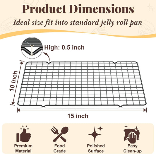 Cooling Racks for Cooking and Baking - 2 PCS 10" x 15" Grid Wire Baking Rack for Oven Cooking, Baking, Grilling, Roasting -Dishwasher Safe Bacon Rack- Fits Jelly Roll Cookie Sheet Pan