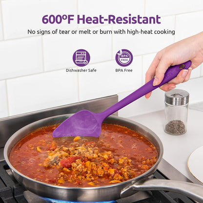 U-Taste Silicone Spatula Set: 600ºF High Heat Resistant, Seamless Food Grade Flexible Rubber Kitchen Cooking Mixing Baking Scraper for Nonstick Cookware Set of 3 (Purple)
