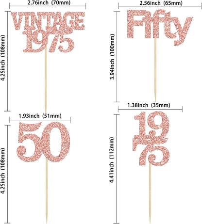Gyufise 24Pcs 50th Birthday Cupcake Toppers Cheers to 50 Fabulous Fifty Vintage 1975 Cupcake Picks 50th Birthday Wedding Anniversary Party Cake Decorations Supplies Rose Gold