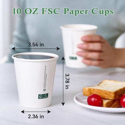 LITOPAK 210 Pack 10 oz Disposable Paper Coffee Cups, White FSC Hot Coffee Cups for Multiple Drinks for Office, Store, Home