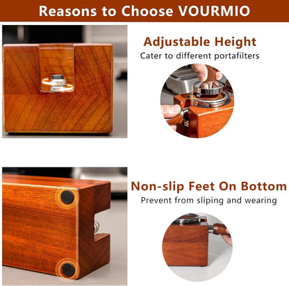 58mm Espresso Tamping Station - 8 in 1 Espresso Organizer for Storage 58mm Coffee Tamper, Distributor, Portafilter & Puck Screen Accessories, Wooden Tamper Station