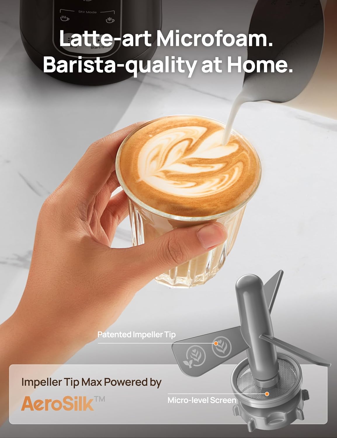 Dreo Milk Frother, 8-in-1 Electric Frother for Latte Art Coffee, 9oz/270ml Warm and Cold Foam Automatic Frothers for Dairy and Non-Dairy Milk, LED, Easy to Clean, BaristaMaker Air