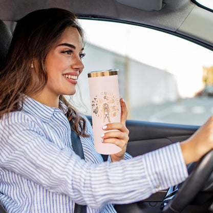 20 oz Skinny Tumblers Bulk, Stainless Steel Insulated Tumbler with Lids and Straws, Slim Double Wall Powder Coated Travel Coffee Mugs, Reusable Cup for Hot and Cold Drinks (Pink,1 pack)