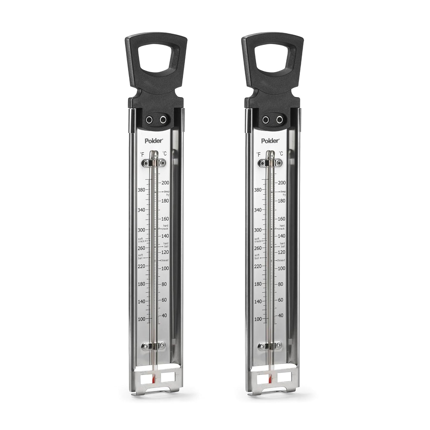 Polder Candy/Jelly/Deep Fry Thermometer, Stainless Steel, with Adjustable Sliding Pot Clip Attachment and Quick Reference Temperature Guide