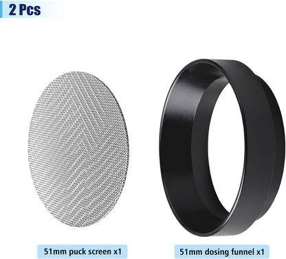 51mm Espresso Dosing Funnel and Puck Screen Set, Espresso Coffee Dosing Ring & 1.7mm 316 Stainless Steel Espresso Portafilter for Coffee Portafilter Filter Basket